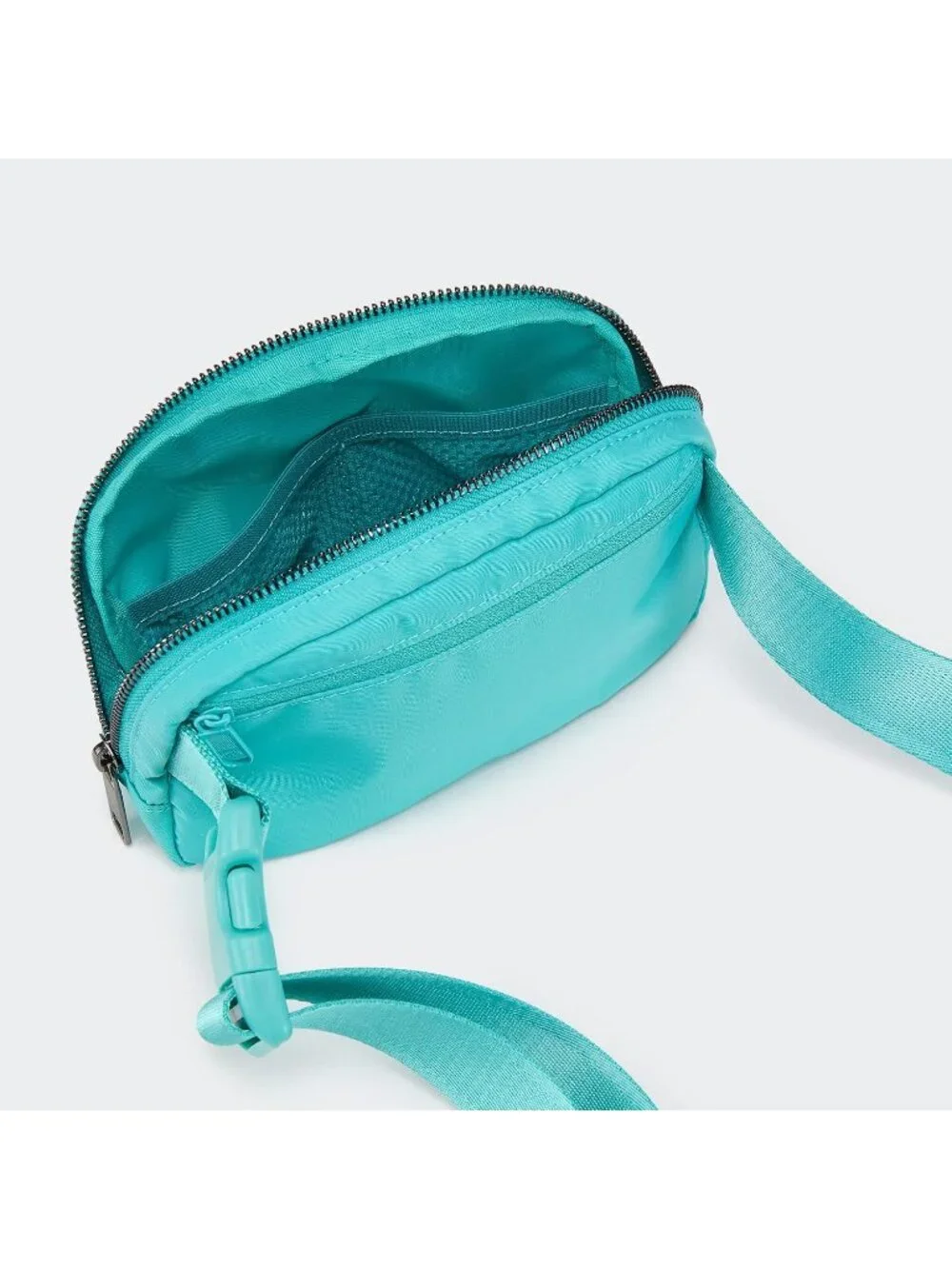 Men's Cyan Blue Crossbody Belt Bag Wide Zipper Adjustable Strap 3-Pockets